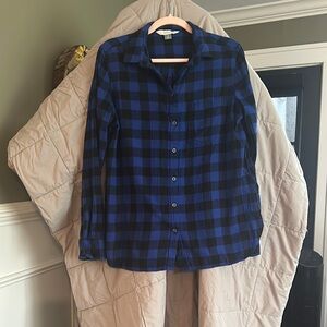 Old Navy Blue and Black Plaid Women's Top